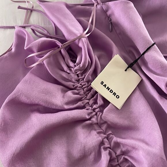 NWT SANDRO PARIS PRALINE MIDI SLIP DAY DRESS IN LILAC LAVENDER - Picture 7 of 7